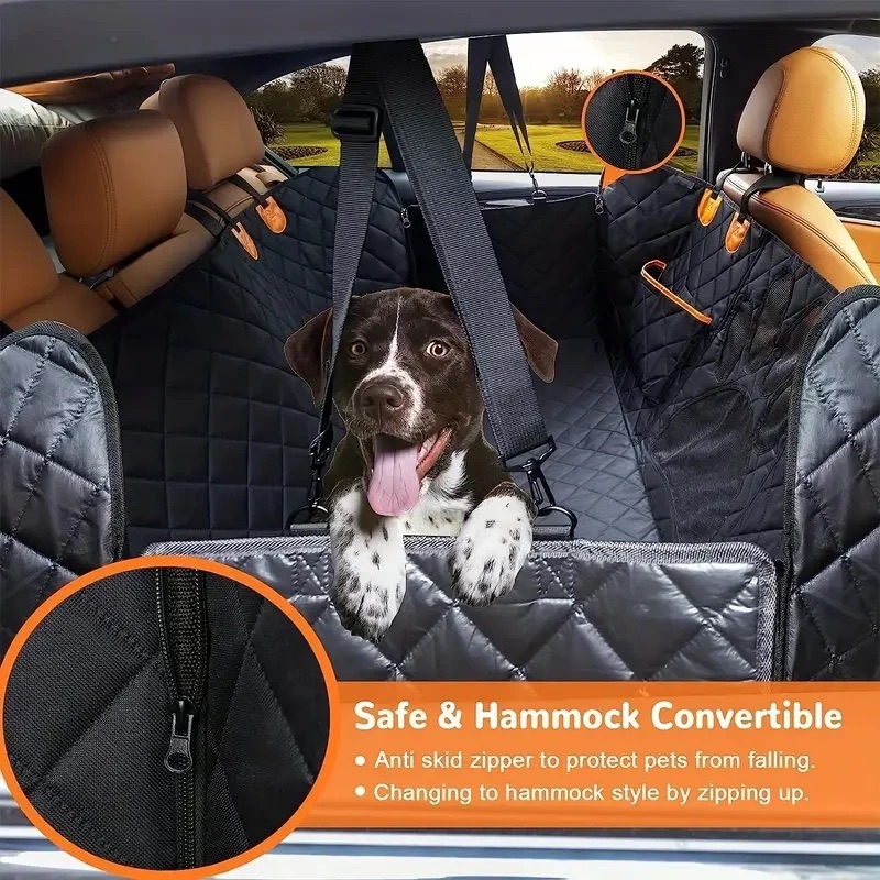 Dog sitting in the waterproof seat cover hammock